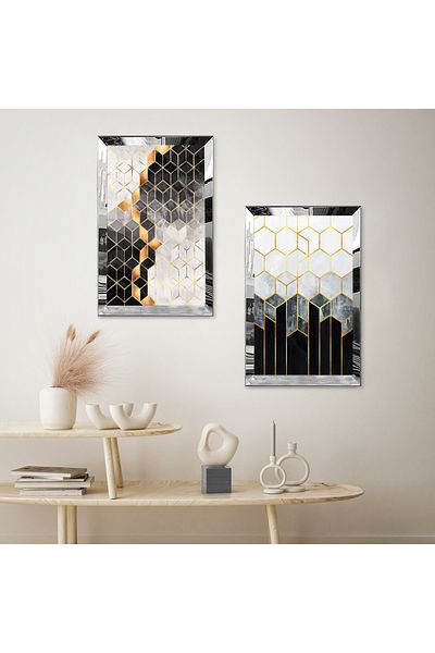 Zevahir Mobilya Dekorasyon MODELE ABSTRACTE CULORI CU CADRU DE PLEXY CU OGLINDA ARGINTIE SET DE MASA MODERN BILATERAL MDF