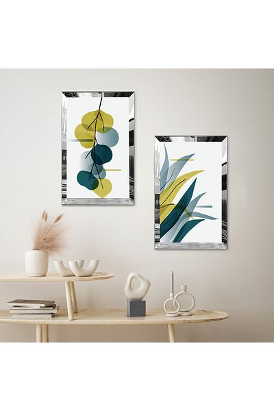 Zevahir Mobilya Dekorasyon SET DE MASA MDF DUBLA PLANTE MODERNE CULORI CU CADRU PLEXY CU OGLINDA SILVER FOND ALB