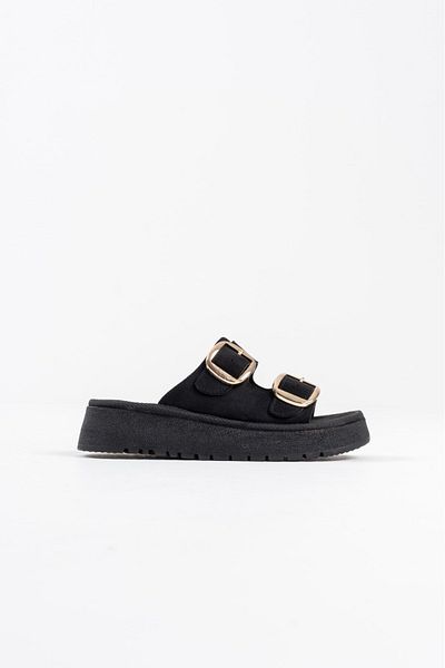 marceline Women's Black Suede Buckle Women's Orthopedic Sole Platform Slippers Sandals