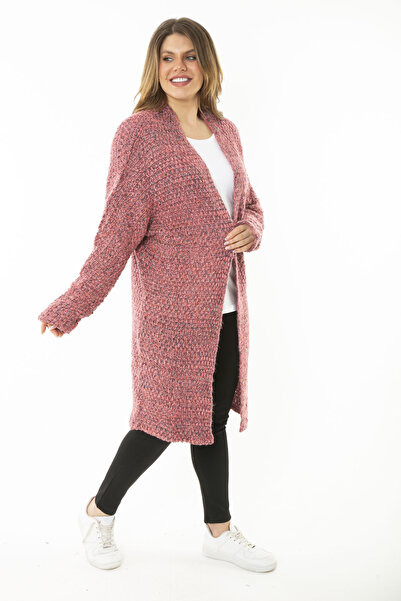 Şans Women's Large Size Colorful Thick Knitwear Cardigan 65N37173