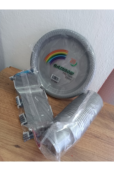 Store Plastik tabak bardak çatal gri renk 25 adet