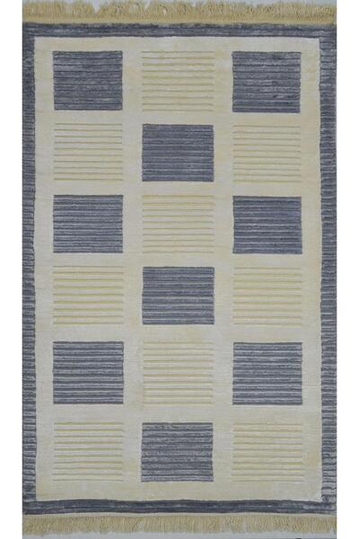 Handmade Yüksek Kalite Yünden El Dokuma Dama Desenli Gri Renk Nepal Halısı 80...