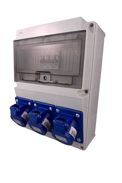 Omu System Electrical panel equipped with 3 single-phase industrial sockets 16A pre-wired panel IP44