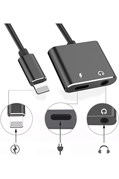 Generic Lightning Headphone Adapter 3.5mm Apple Certified Dual Port AUX Plug Black