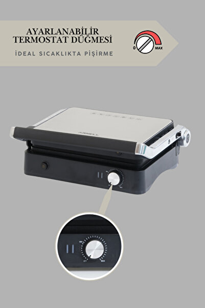 Arnell Primo Tost Makinesi | 2000W Güç | Yapışmaz Plaka | Yağ Hazneli Termostatlı Tost Makinası