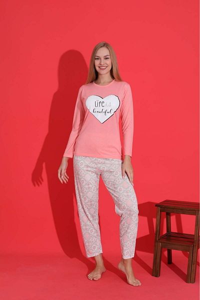 Intisimo Women's Pajamas, Long Sleeve, Life Is Beautiful, Cotton, Pink - Xxl