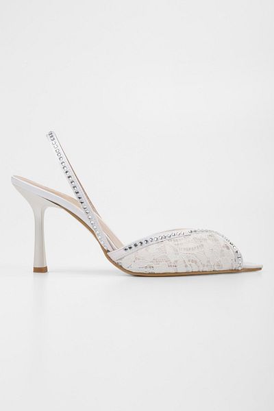 Shoeberry Women's Glamy White Lace Detailed Heeled Shoes