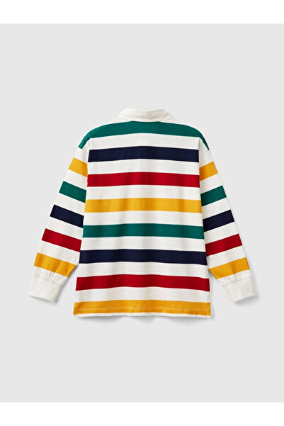 Benetton Boy's Striped Polo Sweatshirt 6-14 Years - Ecru