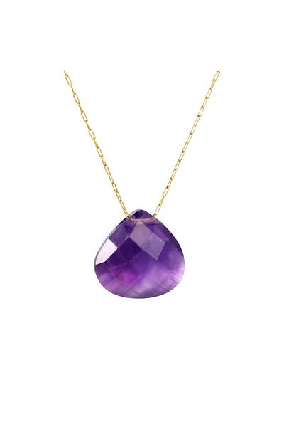 Janset Natural Stone Amethyst Drop Necklace - Natural Stone Necklace with 316L Steel Chain - Ghost Chain Necklace