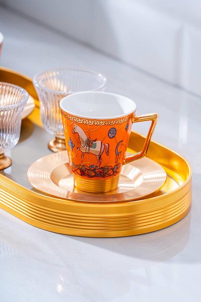 ACAR Passifolia 2-Person Coffee Cup Set with Glass Tray - 90 ml