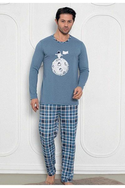 Intisimo Pijamale bărbătești, bluză, pantaloni lungi, Lună, albastru - 3xl