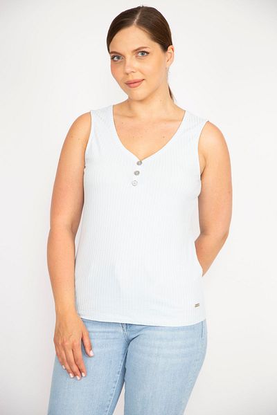 Şans Maiou de damă, albastru, cu decolteu în V, cu nasturi ornamentale, din material textil, 65n36552