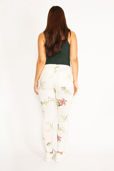 Şans Pantaloni de damă oversize, bej, din țesătură de bumbac, cu modele, colanți 65n29873