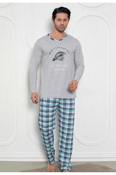 Intisimo Men's Pajamas, Sweatshirt Long Pants, Explore More, Gray - 3xl