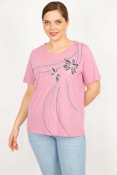 Şans Női rózsaszín nagy méretű pamut szövet elöl nyomtatott blúz 65n35926