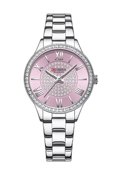 Curren 9084 Original Brand Stainless Steel Band Wrist Watch For Women With Box (Silver Pink)