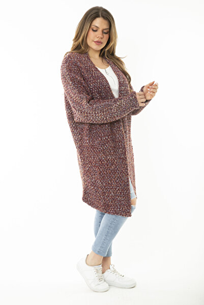 Şans Kadın Büyük Beden Renkli Kalın Triko Hırka 65N37171