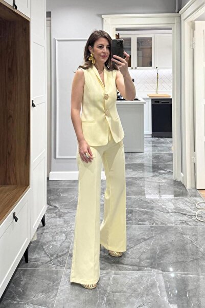 Banu Angay Ribolla Yelek Pantolon İkili Takım Sarı