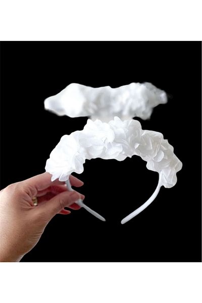 Massaltay White Laser Floral Mother Maternity Crown and Baby Bandana