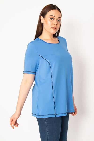 Şans Women's Plus Size Blue Collar Bias Sports Blouse 65n32945