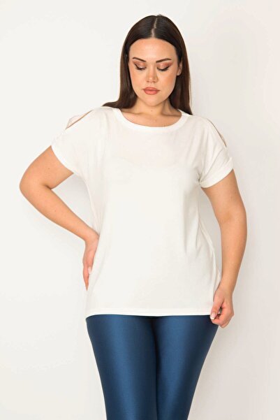 Şans Női nagy méretű csontos vállú mélyen dekoltált dupla ujjú blúz 65n31192