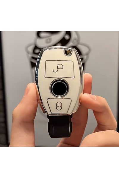 emii auto spare parts Mercedes Compatible Key Case Cover with 2 Keys Model White/Grey