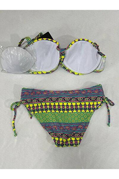 hazelin Women's Green Multicolor Ethnic Pattern Throw Bikini Set Hzl25S-Lc8004