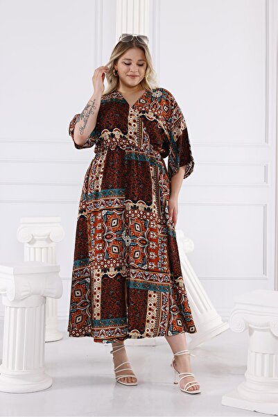 Siyezen Large Size Ethnic Pattern Elastic Waist Dress