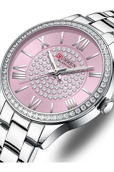 Curren 9084 Original Brand Stainless Steel Band Wrist Watch For Women With Box (Silver Pink)