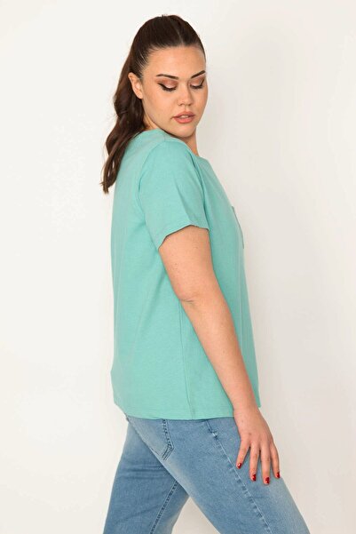 Şans Γυναικεία μπλούζα με λεπτομέρεια τσέπη από βαμβακερό ύφασμα μπλε κυανό μπλε 65n32170