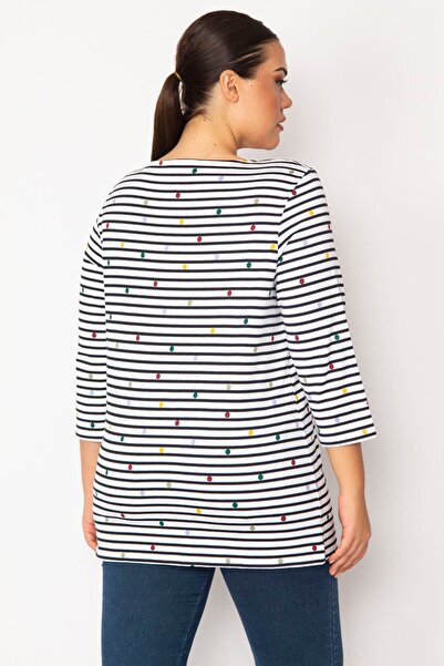 Şans Tunica pentru damă, mărime mare, cu mâneci capri, cu linii și puncte, 65n28711