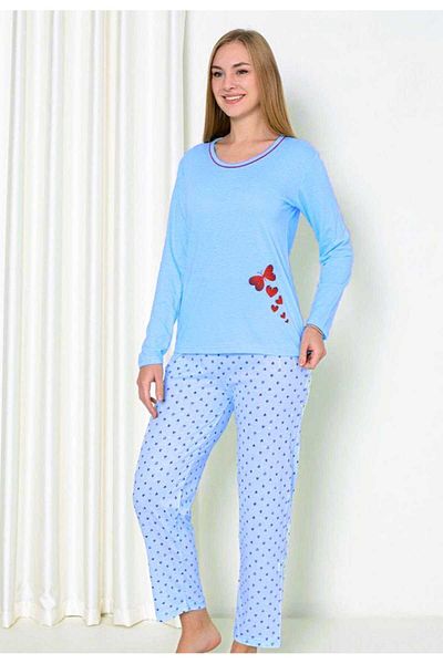 Intisimo Pijamale pentru femei, mânecă lungă, inimioare, bumbac, albastru - 3xl