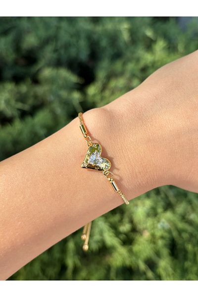 Eylülün Takısı Women's Gold Color Stone Heart Bracelet
