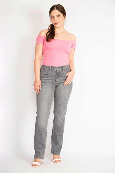 Şans Γυναικείο τζιν παντελόνι γκρι μεγάλου μεγέθους Lycra 5 τσέπες 65n36394