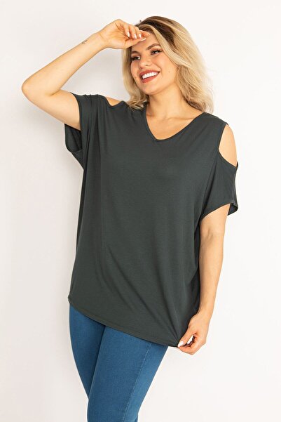 Şans Γυναικεία Μπλούζα χωρίς ώμους σε μεγάλο μέγεθος πράσινη 65n34630