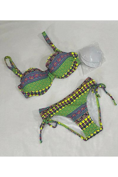 hazelin Women's Green Multicolor Ethnic Pattern Throw Bikini Set Hzl25S-Lc8004