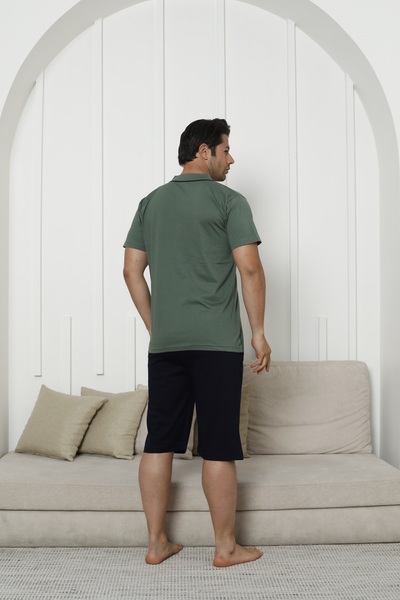 KAPİTEX Buttoned Long Sleeve Short Sleeve Capri Khaki Color Men's Pajama Set - Father's Day Gift