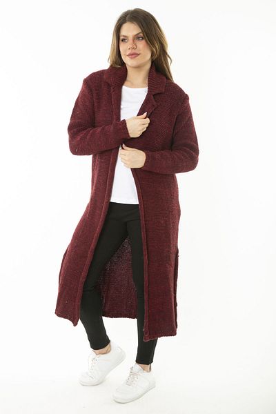 Şans Cardigan lung pentru femei, mărime mare, roșu, cu fantă groasă, tricotaje 65N37131