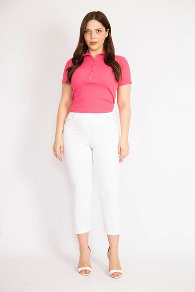 Şans Women's White Large Size Gabardine Fabric Leggings with Front Pocket 65n36261