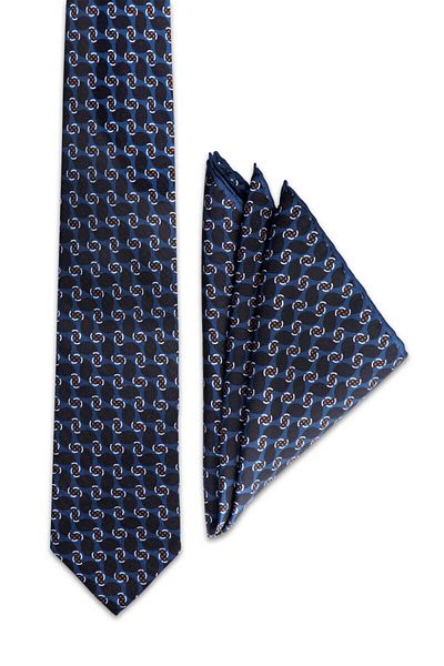 Bursa İpek Petrol Blue Patterned Silk Tie Set