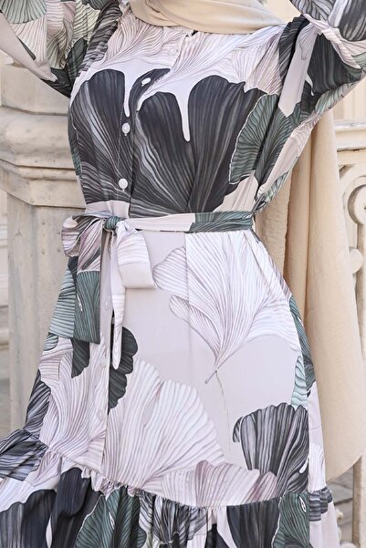 benguen Patterned Hijab Dress Khaki 540