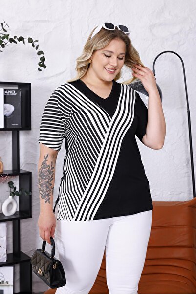 Siyezen Plus Size Striped Stone Blouse