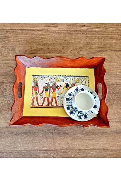 panda hediyelik Handmade Wooden Painting Tray – Ancient Egyptian Collection Egyptian Wall Inscriptions