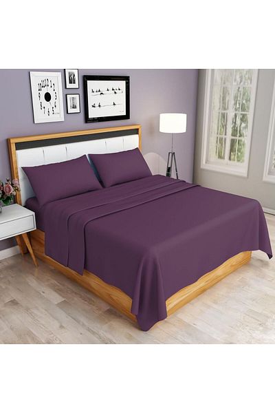 Kotonia Home King Size Hotel Bed Linen, 100% Cotton, Deluxe Satin Damask, Purple
