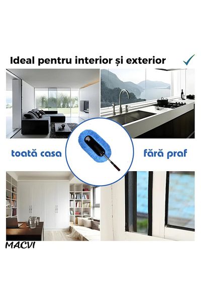 MACVI Pamatuf auto din microfibra Macvi® cu maner telescopic, antistatic, ideal de praf, plafon, caroserie