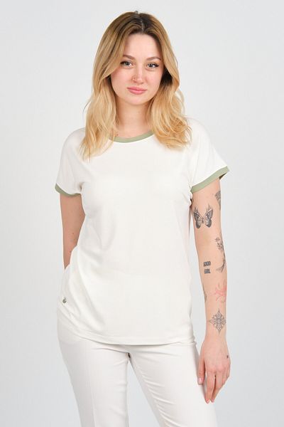 Sistas Women's Low Sleeve Accessory Detailed Crew Neck Blouse 24276 Ecru