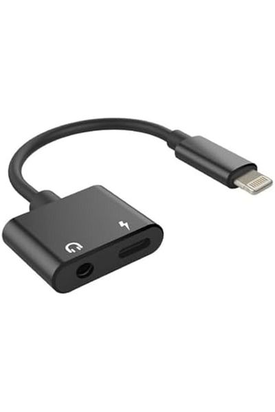 Generic Lightning Headphone Adapter 3.5mm Apple Certified Dual Port AUX Plug Black