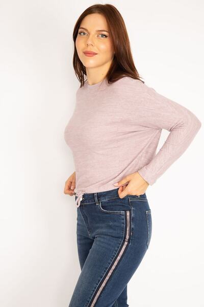 Şans Women's Plus Size Pink Front Lace Blouse 65n34916