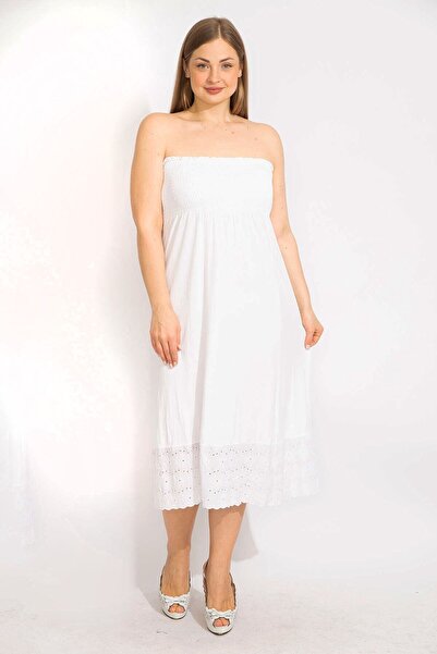 Şans Női csont mellkas széles Gimp rugalmas szegélyű csipke részletes pánt nélküli ruha 65n35680