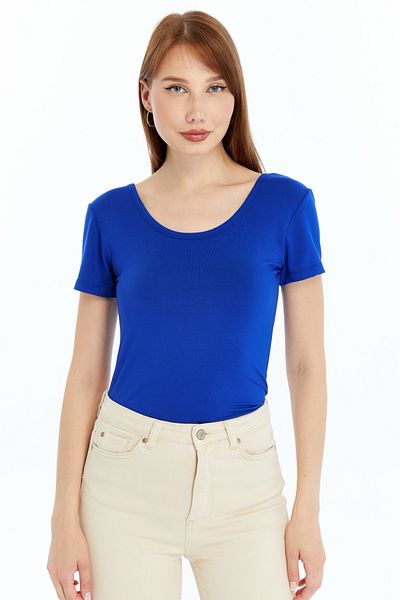 LAENT Bluză cu mânecă scurtă Saks Blue Pool Guler pentru femei